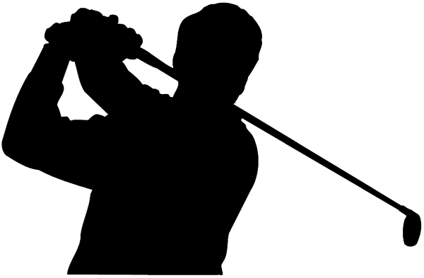 Golfing silhouette vinyl sticker. Customize on line. Sports 085-1328